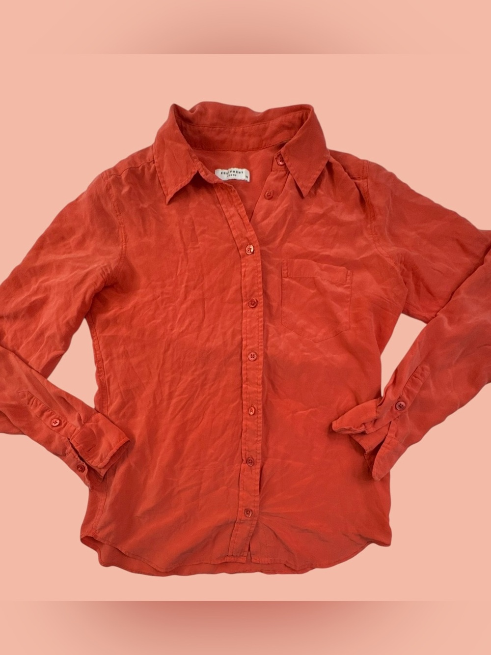 Equipment Femme Silk Essential Blouse Orange Long Sleeve Shirt XS Single Pocket